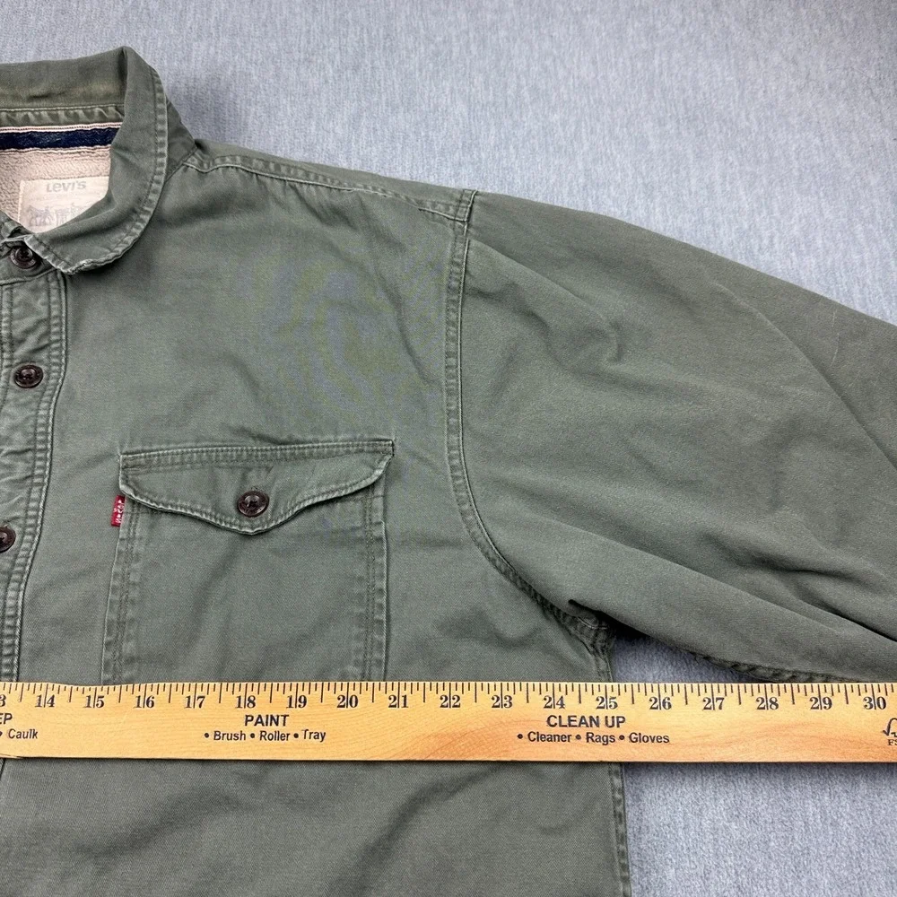 Levis Shirt Jacket Mens XL Green Sherpa Lined Canvas Shacket‎ Button Up Coat